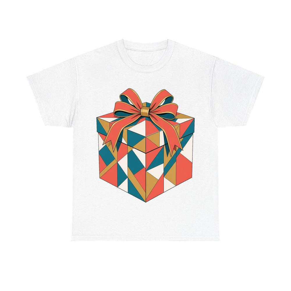 Geometric Gift Box personalised Christmas T-shirt in white