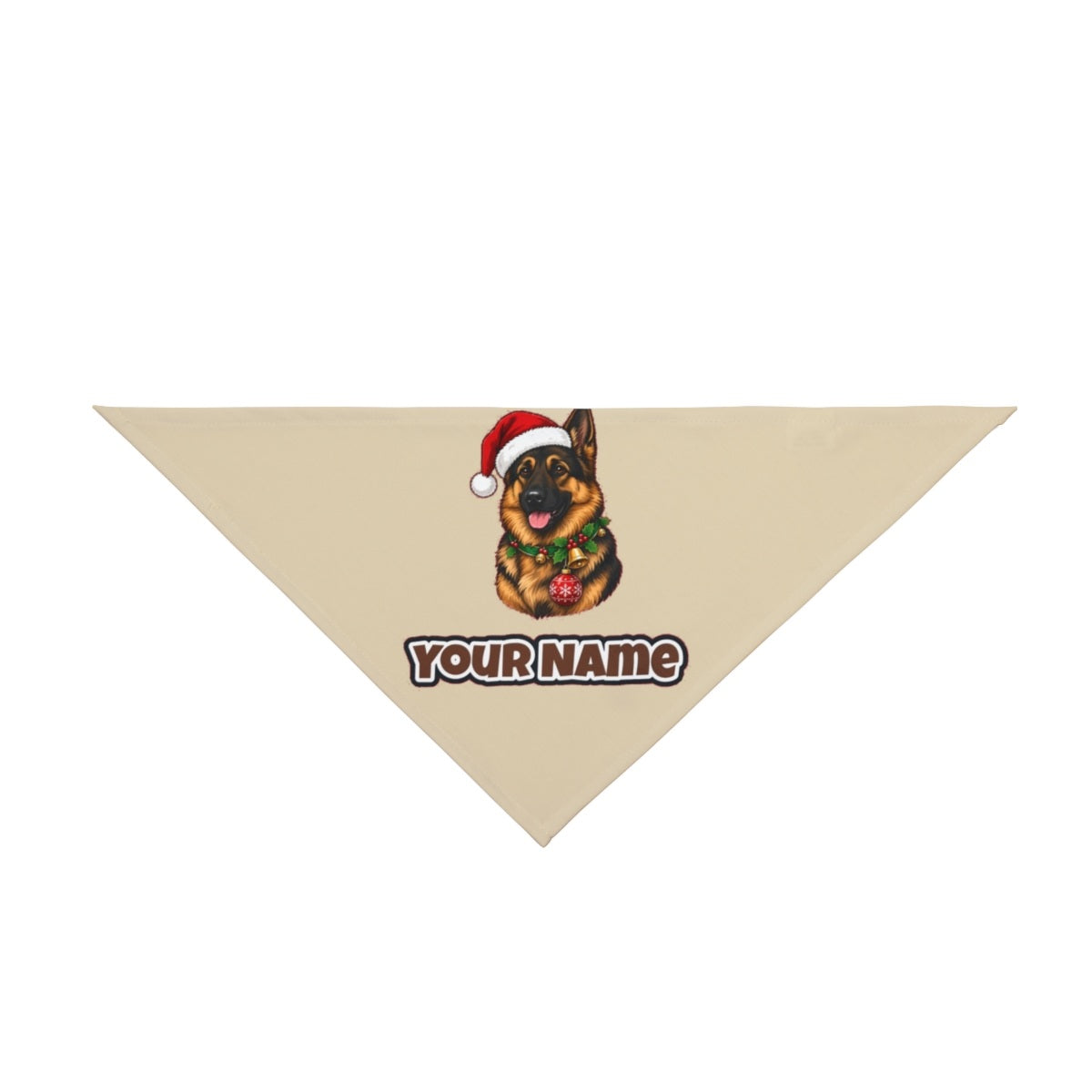 German Shepherd personalised Christmas pet bandana in beige, tie-on style