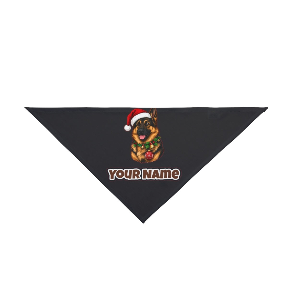 German Shepherd personalised Christmas pet bandana in black, tie-on style