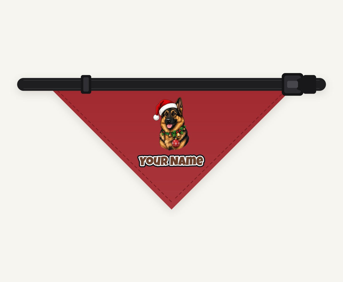German Shepherd personalised Christmas pet bandana collar with buckle