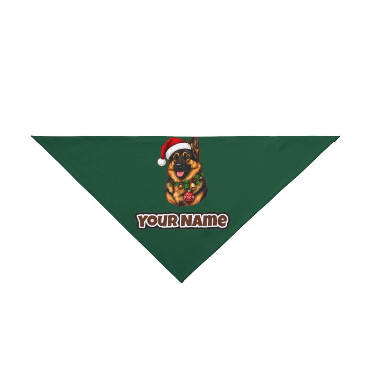 German Shepherd personalised Christmas pet bandana in green, tie-on style