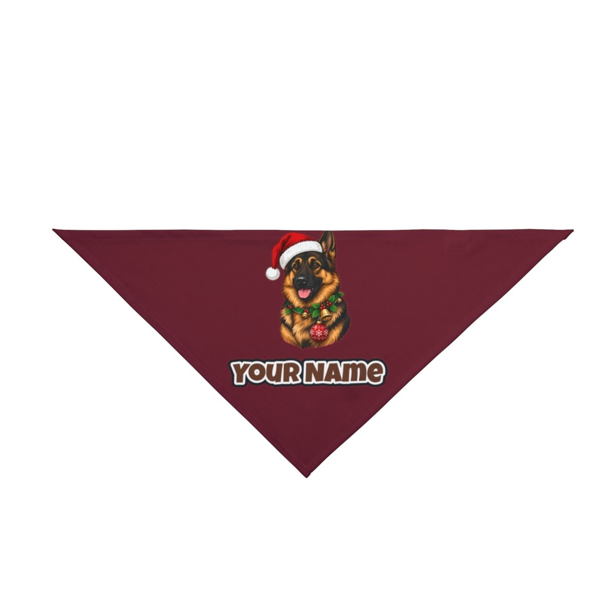 German Shepherd personalised Christmas pet bandana in maroon, tie-on style
