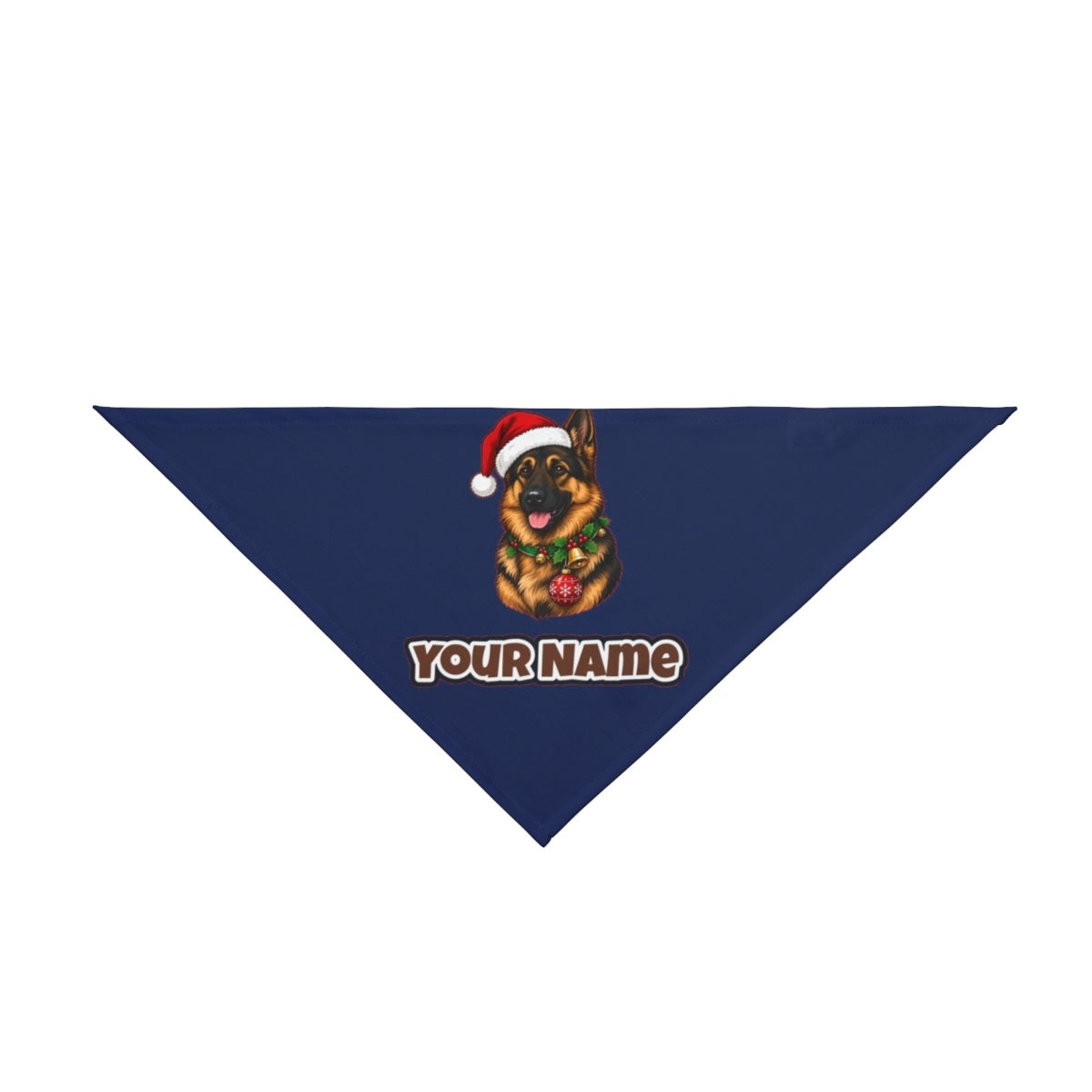 German Shepherd personalised Christmas pet bandana in navy, tie-on style