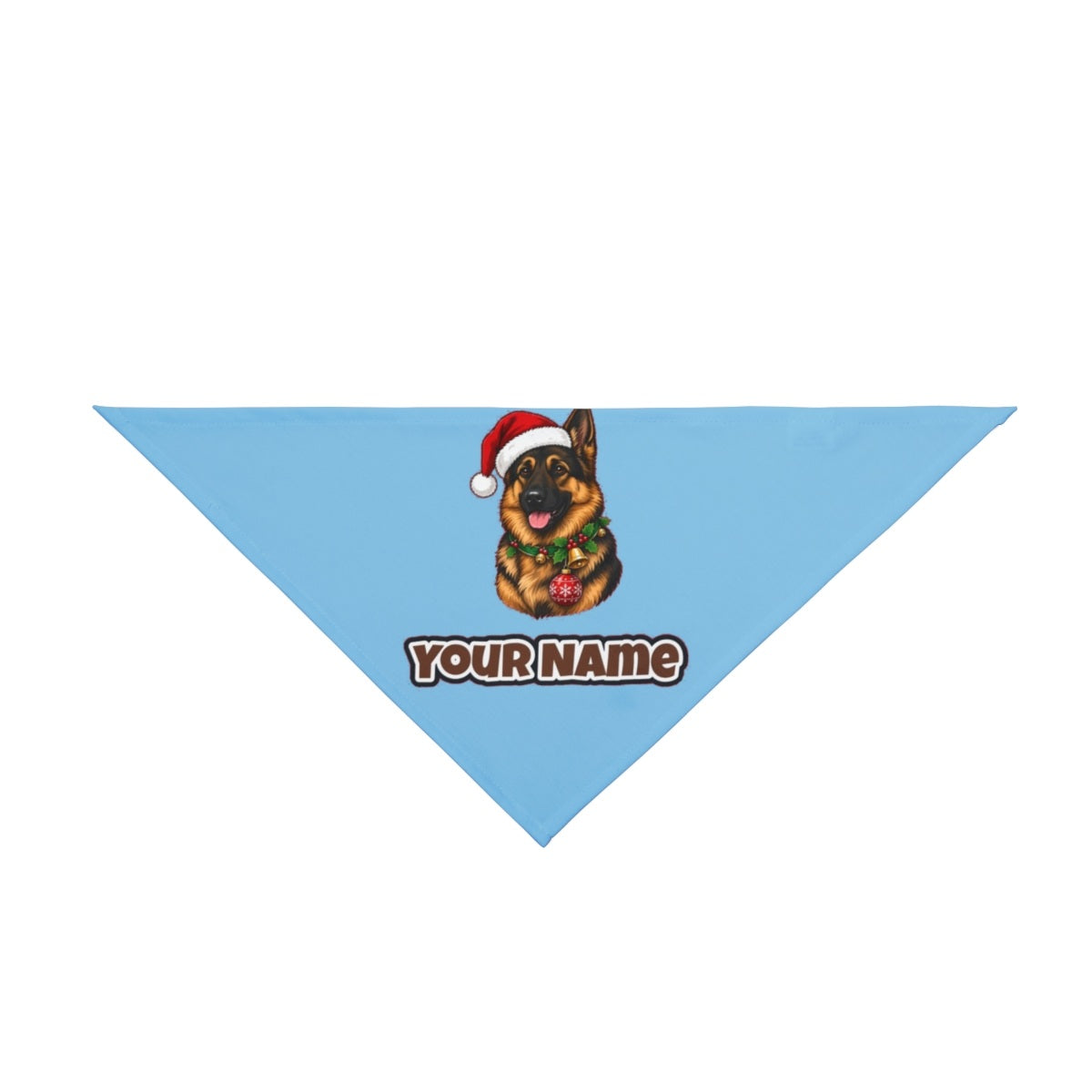 German Shepherd personalised Christmas pet bandana in sky blue, tie-on style