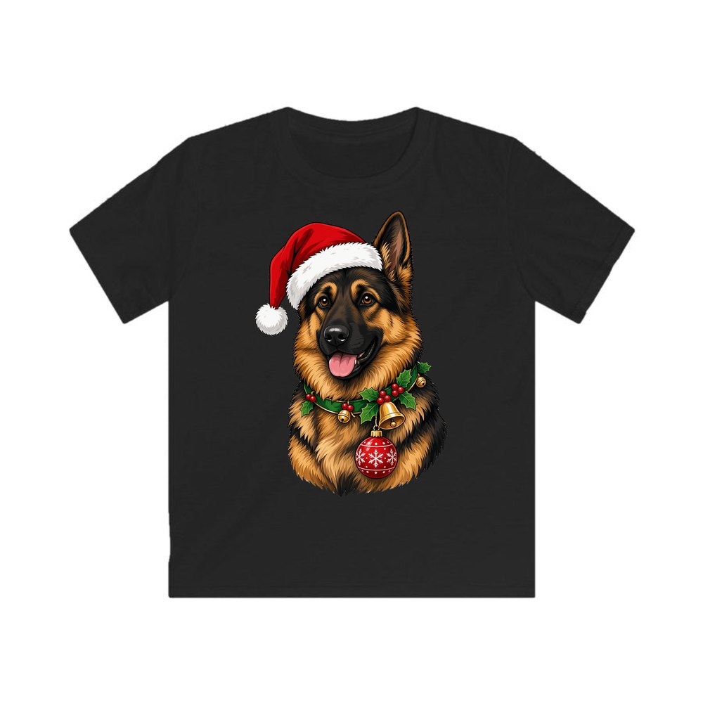 German Shepherd personalised kids Christmas tee in black