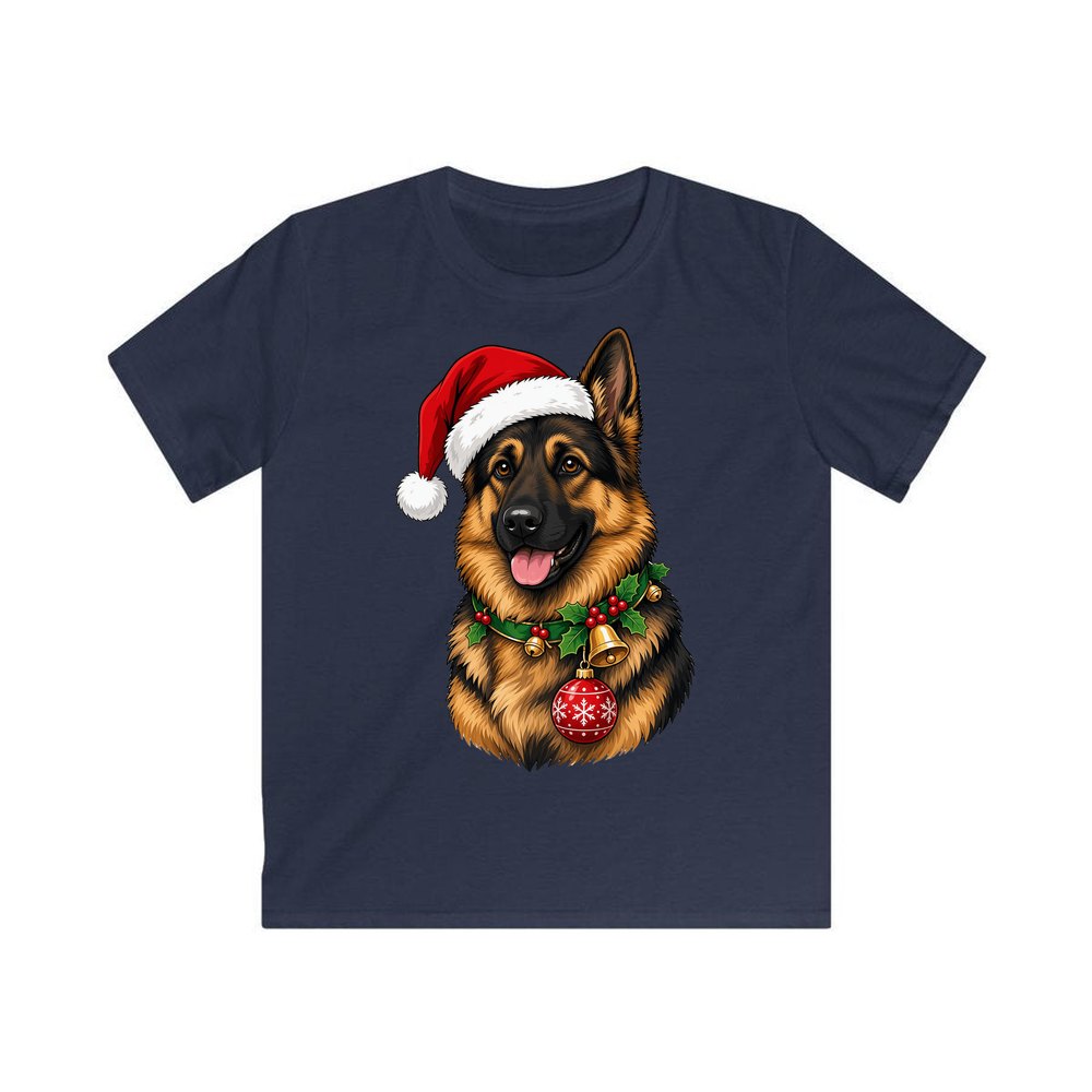German Shepherd personalised kids Christmas tee in navy