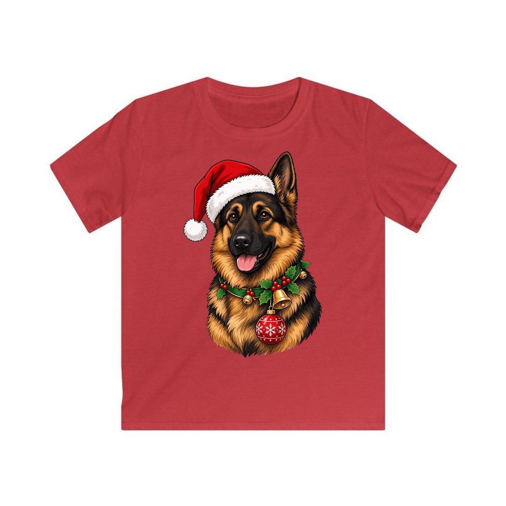 German Shepherd personalised kids Christmas tee in red
