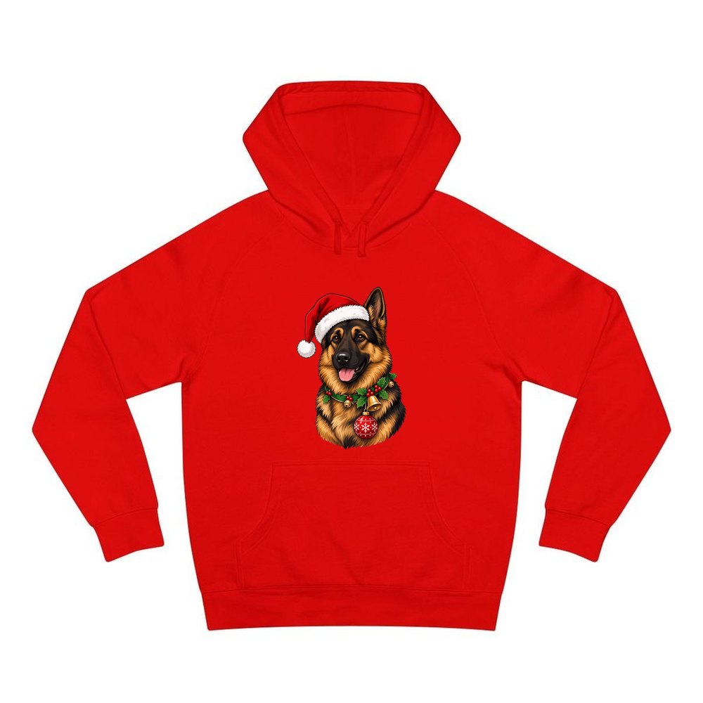 German Shepherd personalised Christmas hoodie in red