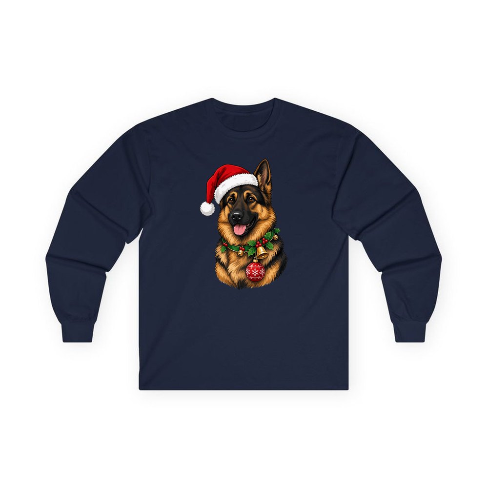 German Shepherd personalised long sleeve Christmas T-shirt in navy