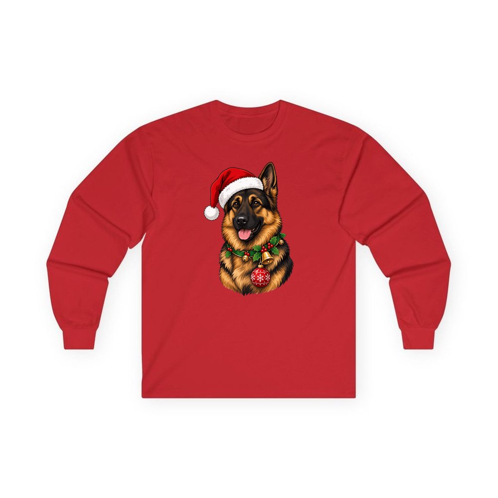German Shepherd personalised long sleeve Christmas T-shirt in red