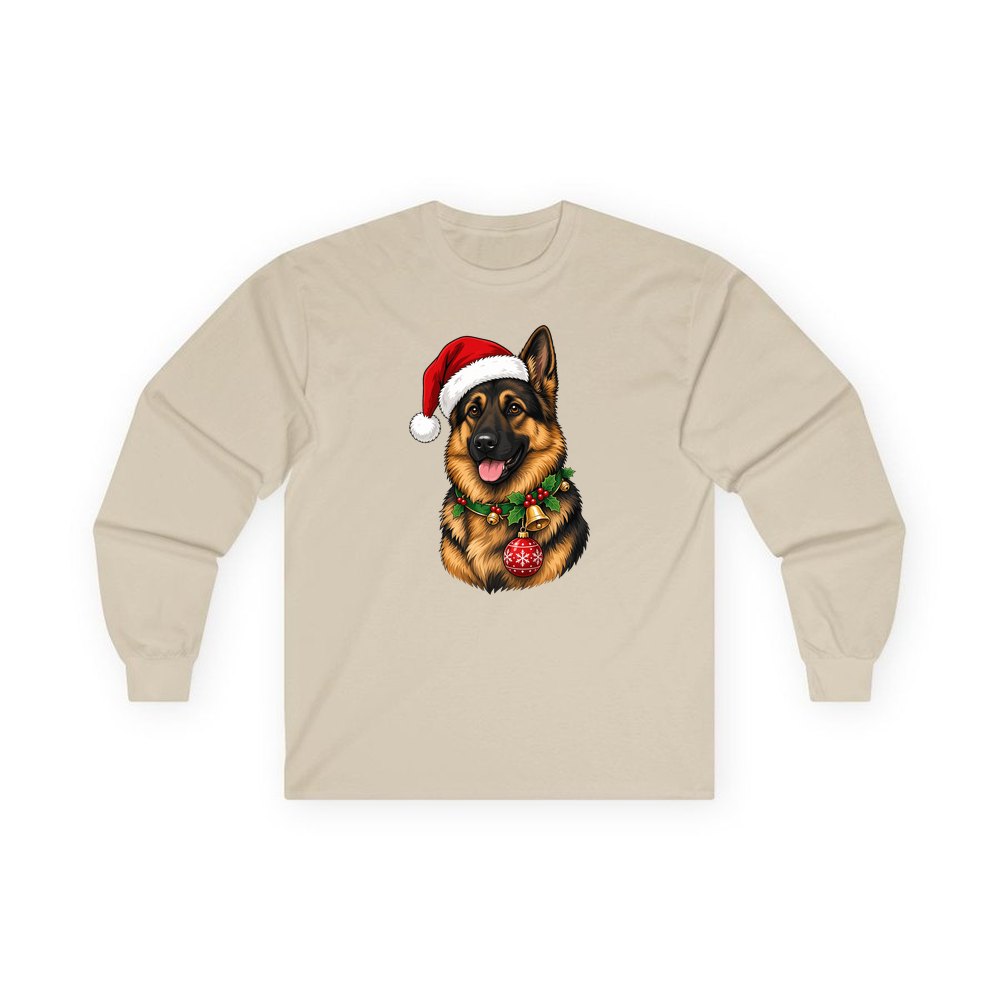 German Shepherd personalised long sleeve Christmas T-shirt in sand
