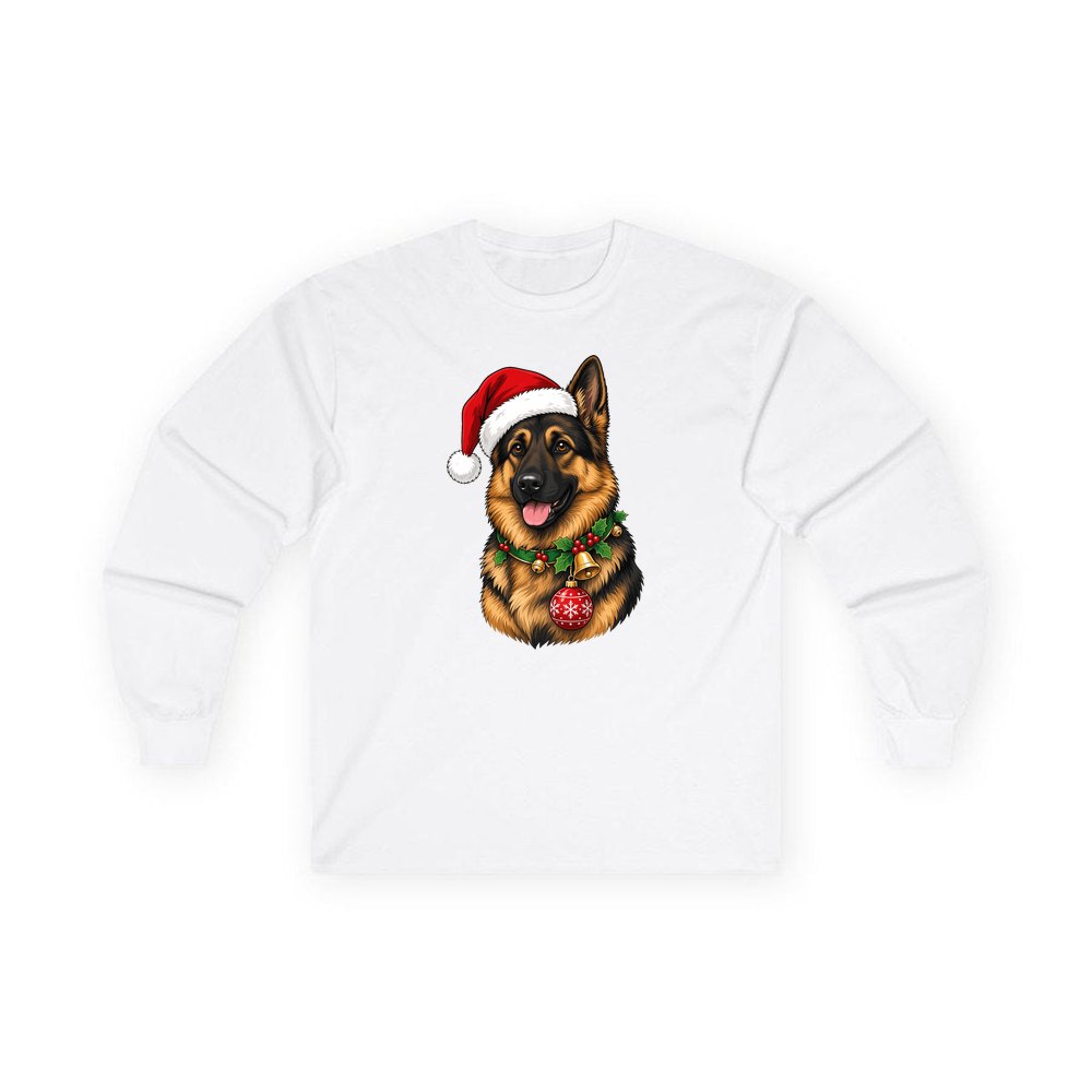 German Shepherd personalised long sleeve Christmas T-shirt in white