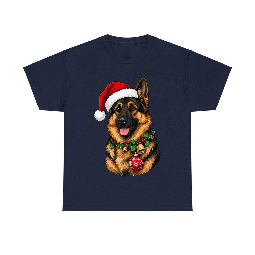 German Shepherd personalised Christmas T-shirt in navy