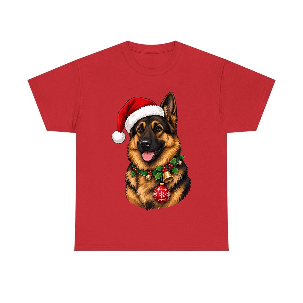 German Shepherd personalised Christmas T-shirt in red