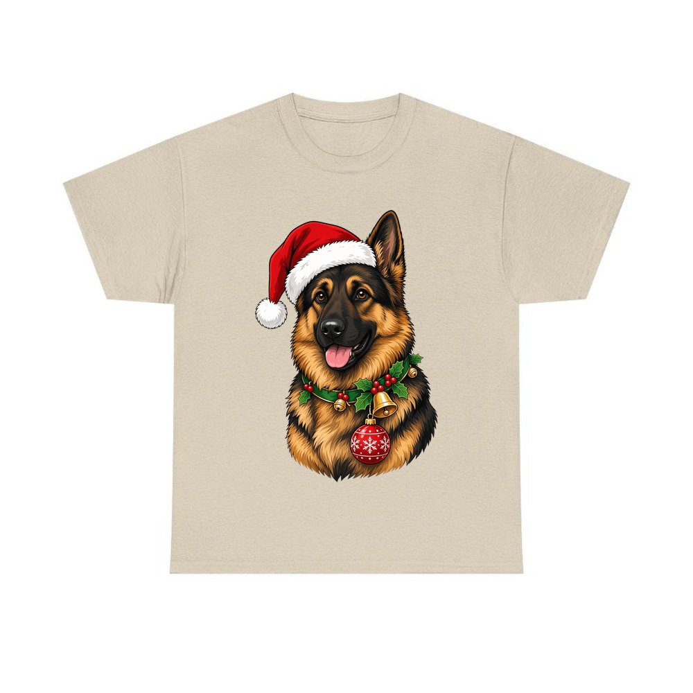 German Shepherd personalised Christmas T-shirt in sand