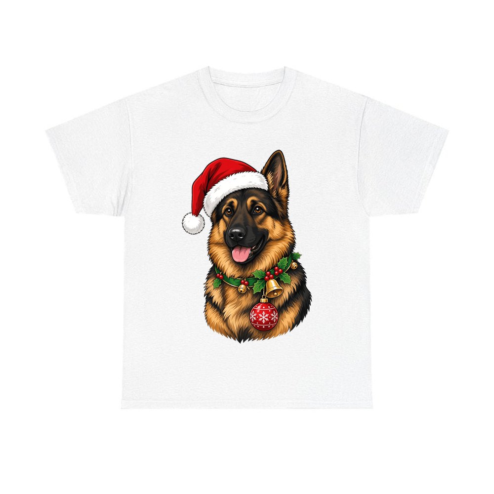 German Shepherd Christmas design on a white tee