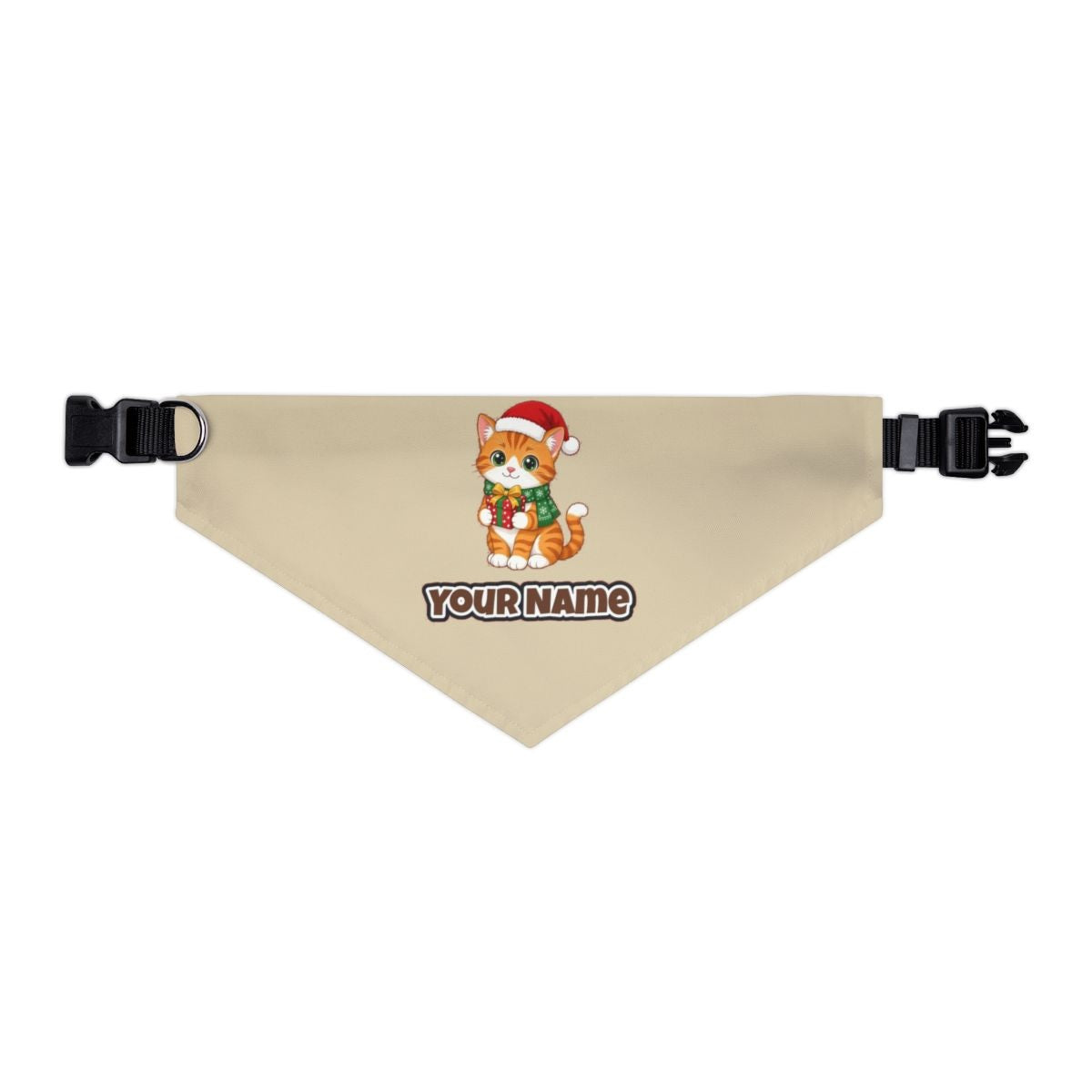 Ginger Cat Christmas Gift personalised Christmas pet bandana in beige, collar with buckle