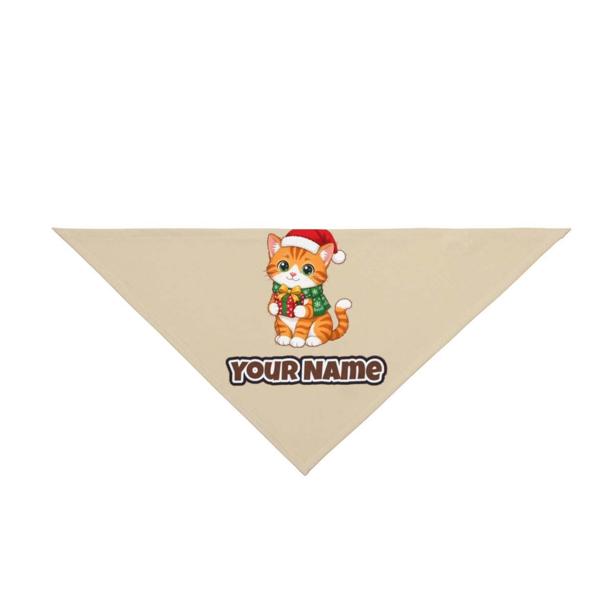 Ginger Cat Christmas Gift personalised Christmas pet bandana in beige, tie-on style