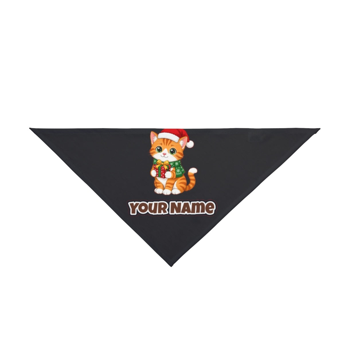Ginger Cat Christmas Gift personalised Christmas pet bandana in black, tie-on style