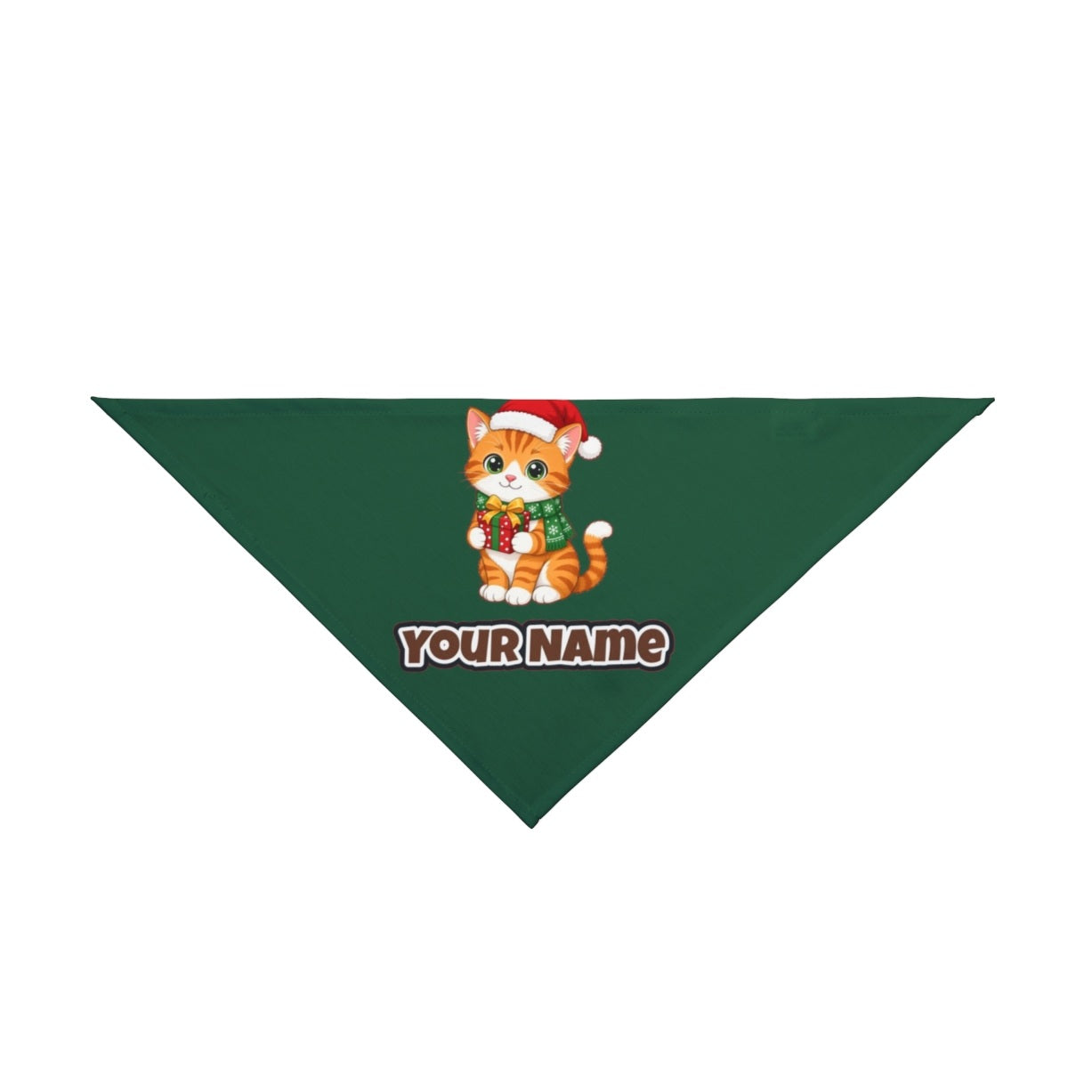 Ginger Cat Christmas Gift personalised Christmas pet bandana in green, tie-on style