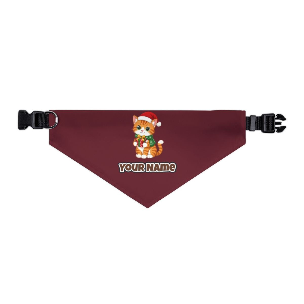 Ginger Cat Christmas Gift personalised Christmas pet bandana in maroon, collar with buckle