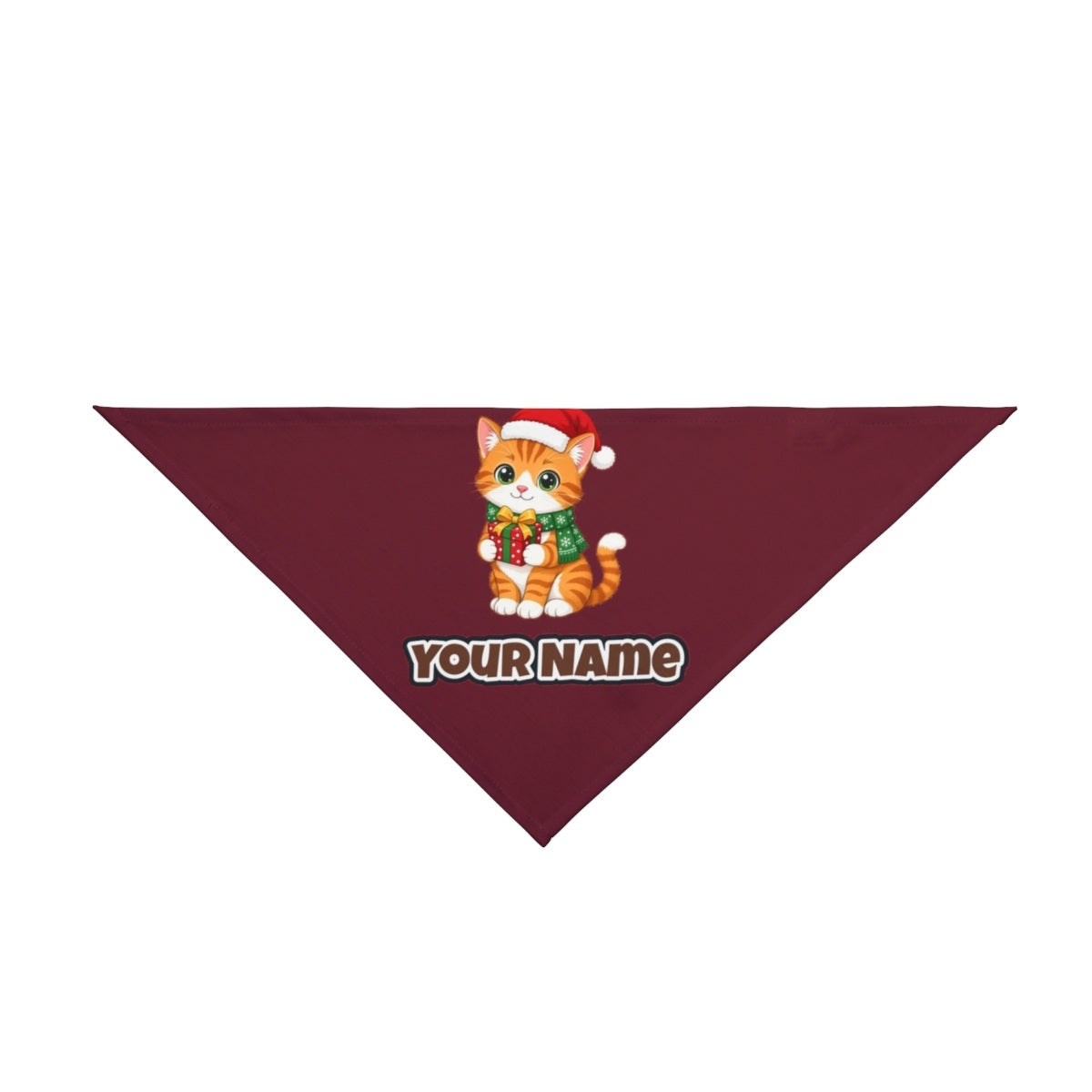 Ginger Cat Christmas Gift personalised Christmas pet bandana in maroon, tie-on style
