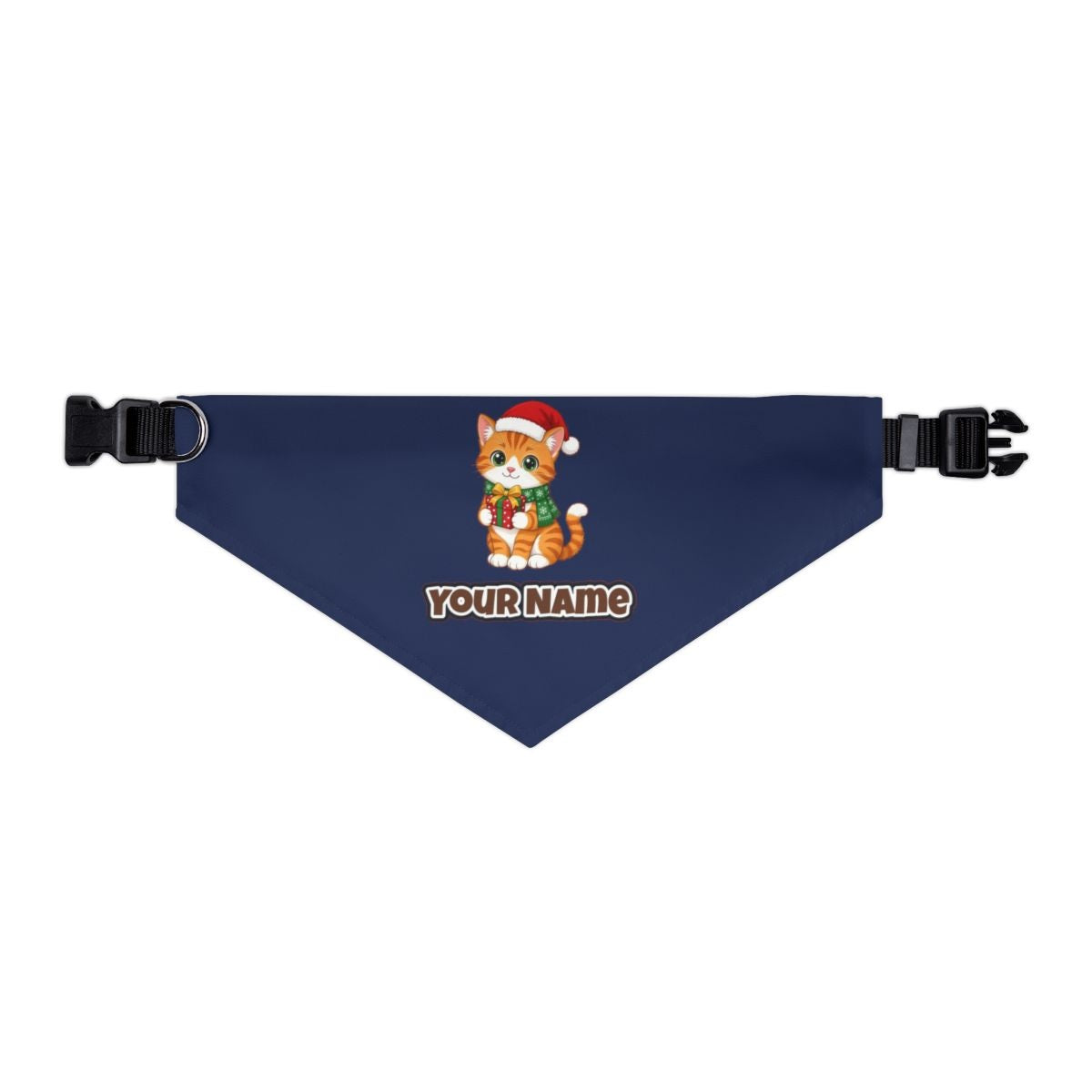 Ginger Cat Christmas Gift personalised Christmas pet bandana in navy, collar with buckle
