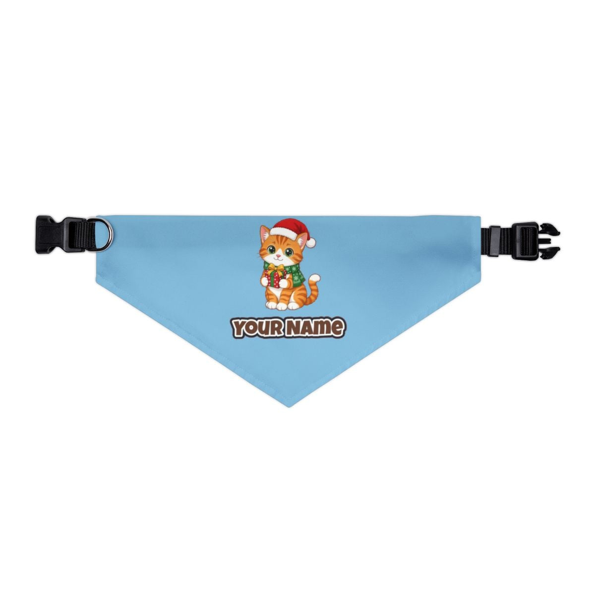 Ginger Cat Christmas Gift personalised Christmas pet bandana in sky blue, collar with buckle