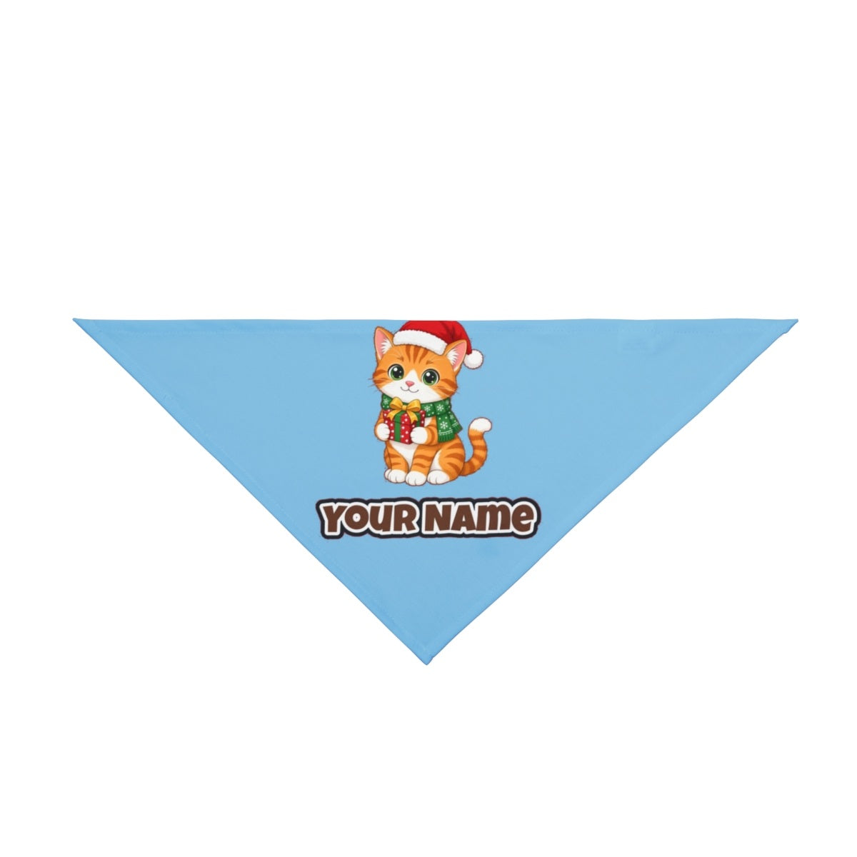 Ginger Cat Christmas Gift personalised Christmas pet bandana in sky blue, tie-on style