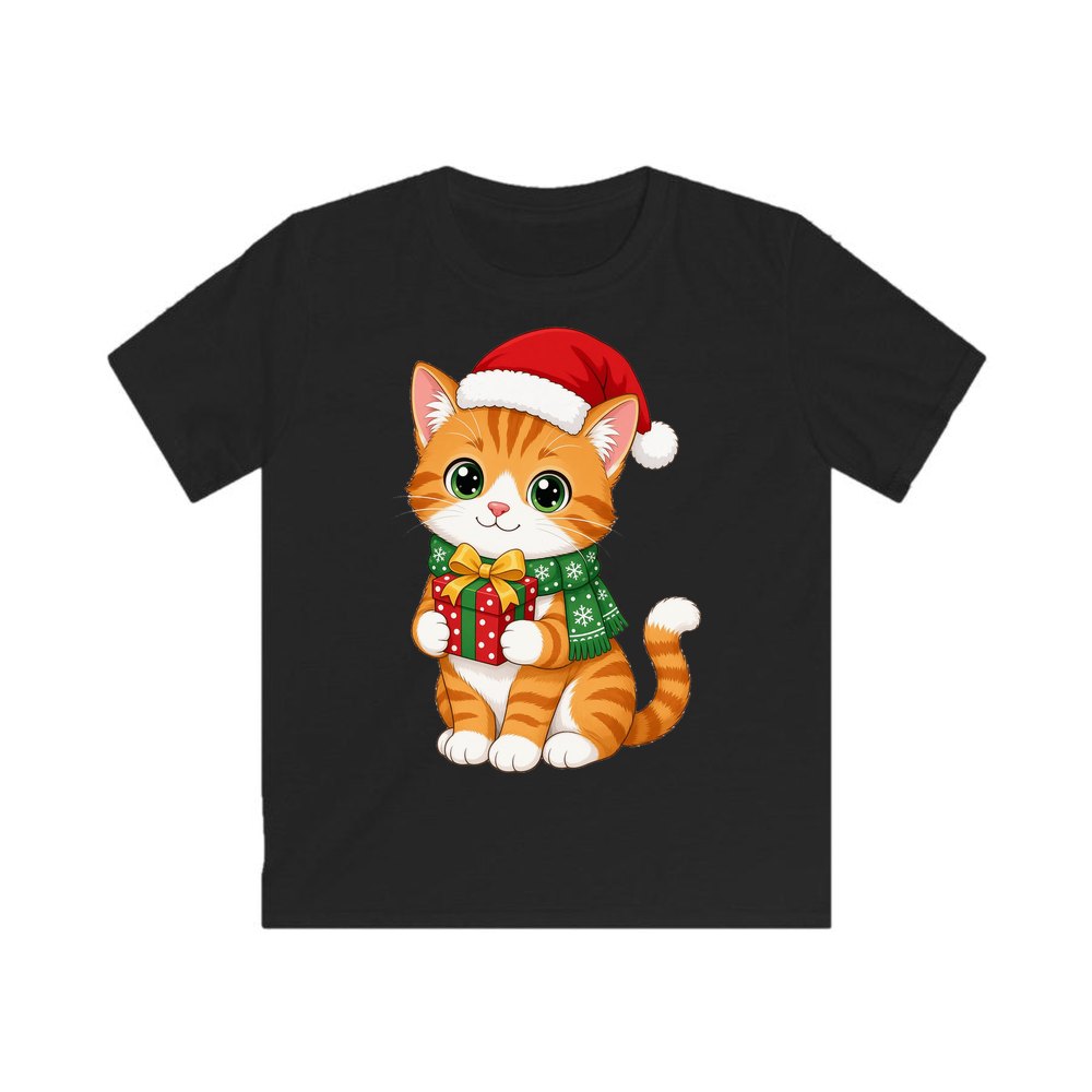 Ginger Cat Christmas Gift personalised kids Christmas tee in black
