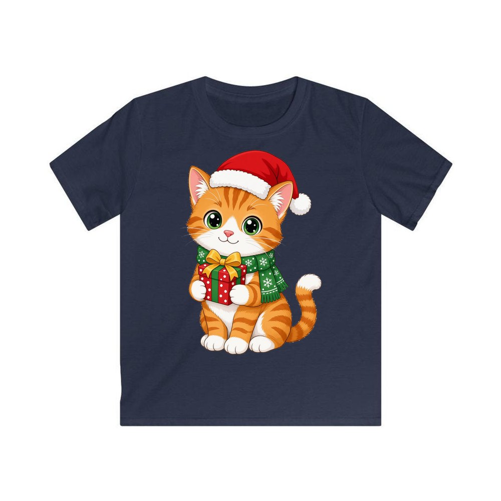 Ginger Cat Christmas Gift personalised kids Christmas tee in navy