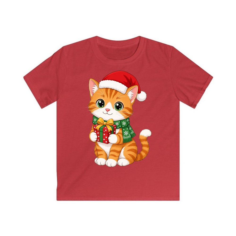 Ginger Cat Christmas Gift personalised kids Christmas tee in red