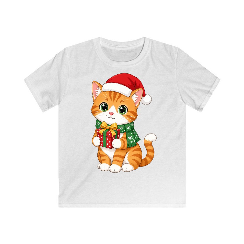 Ginger Cat Christmas Gift personalised kids Christmas tee in white