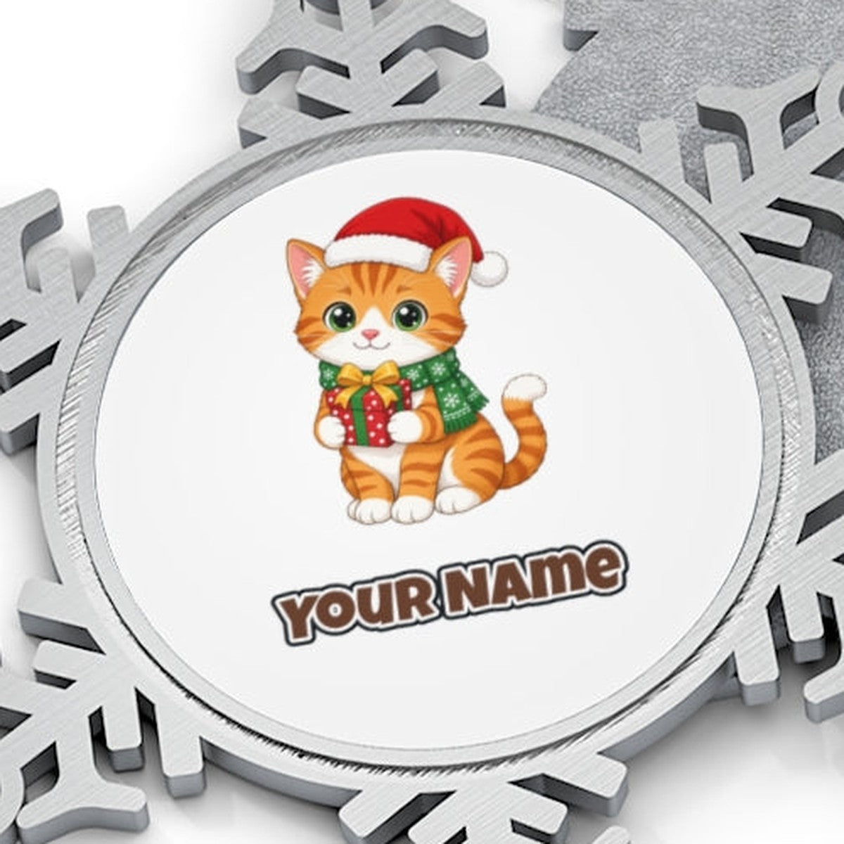 Ginger Cat Christmas Gift Personalised Pewter Christmas Ornament