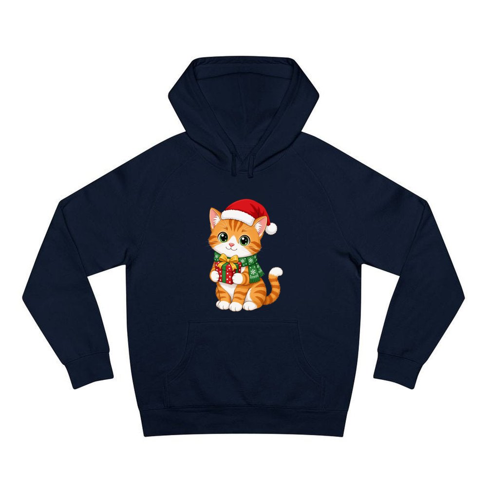 Ginger Cat Christmas Gift personalised Christmas hoodie in navy