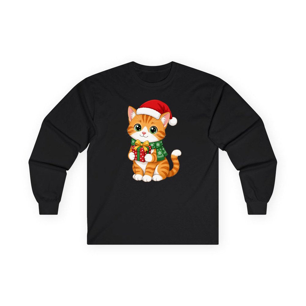 Ginger Cat Christmas Gift personalised long sleeve Christmas T-shirt in black