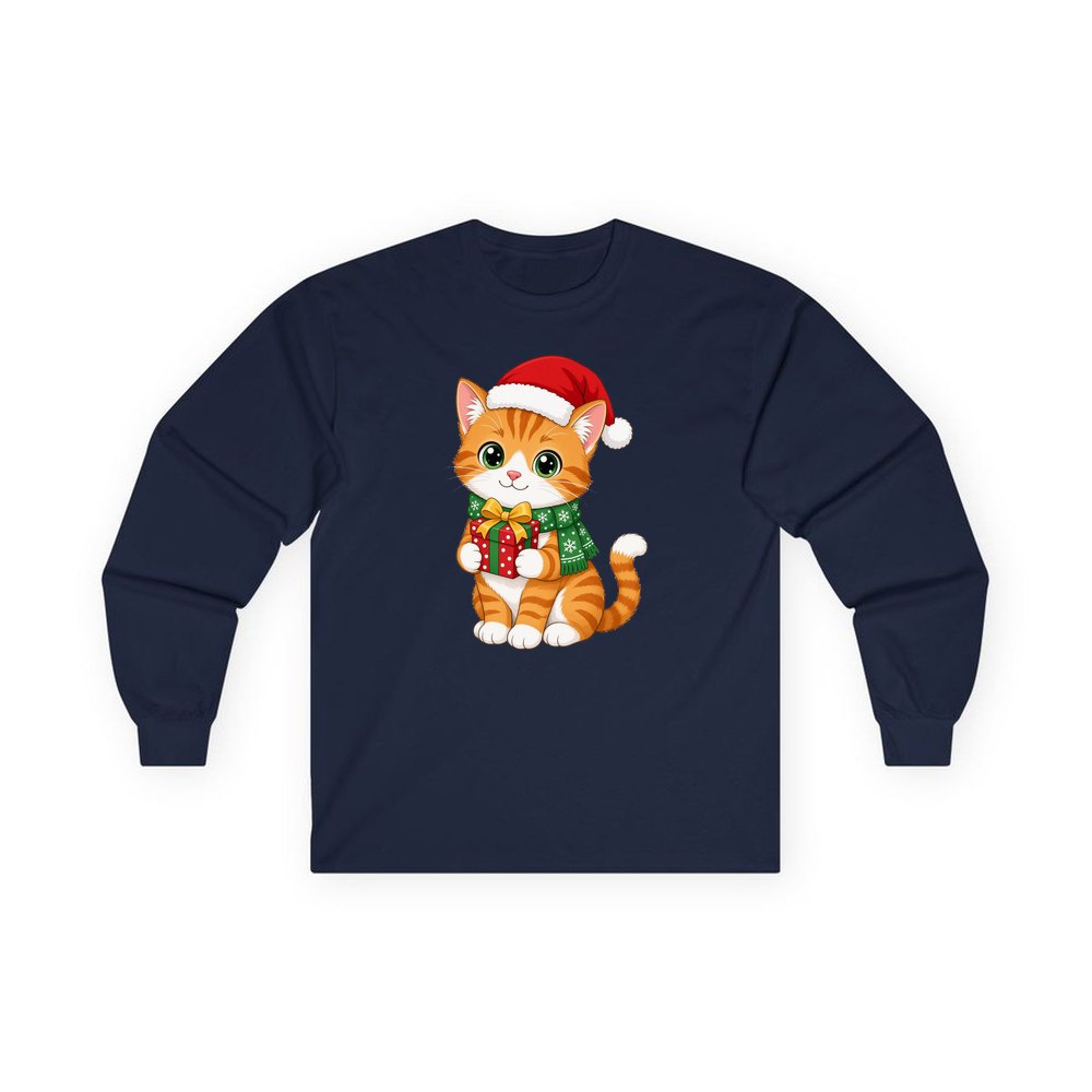 Ginger Cat Christmas Gift personalised long sleeve Christmas T-shirt in navy