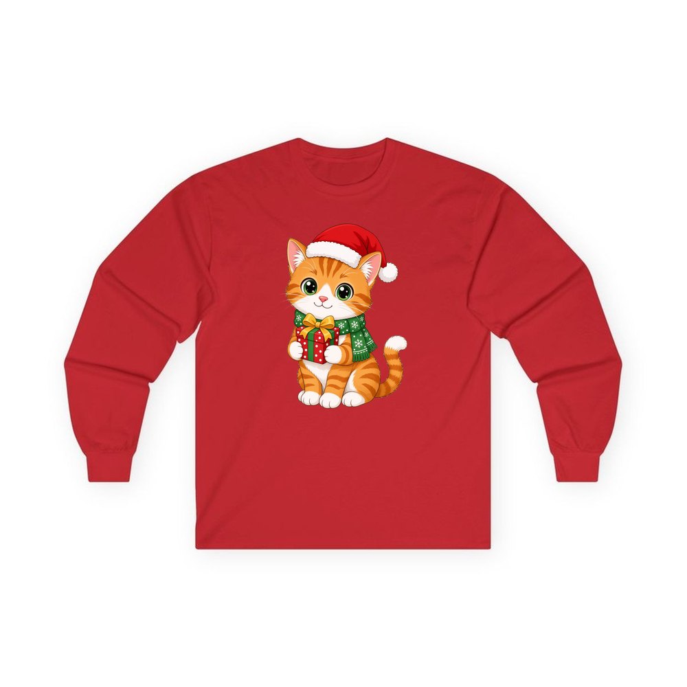 Ginger Cat Christmas Gift personalised long sleeve Christmas T-shirt in red