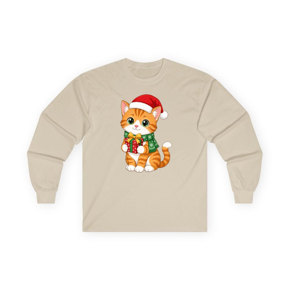Ginger Cat Christmas Gift personalised long sleeve Christmas T-shirt in sand