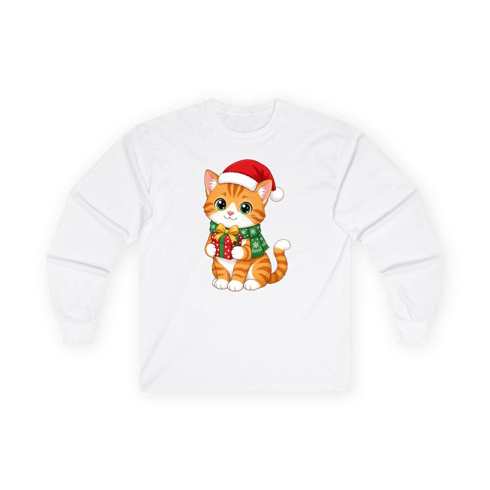 Ginger Cat Christmas Gift personalised long sleeve Christmas T-shirt in white