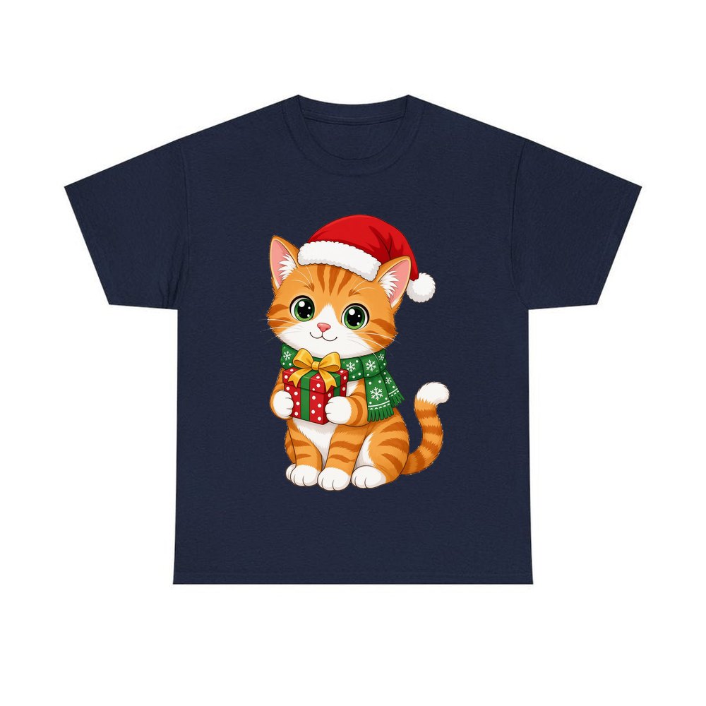 Ginger Cat Christmas Gift personalised Christmas T-shirt in navy