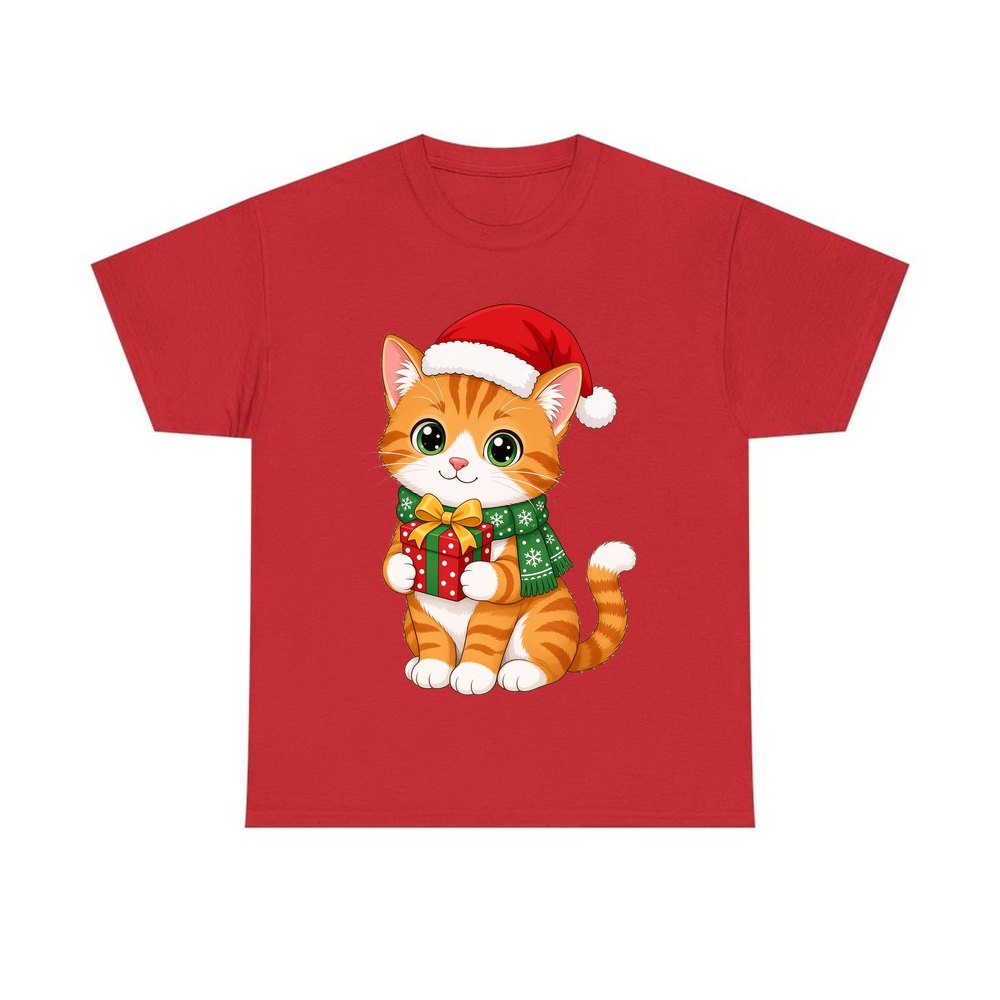 Ginger Cat Christmas Gift personalised Christmas T-shirt in red