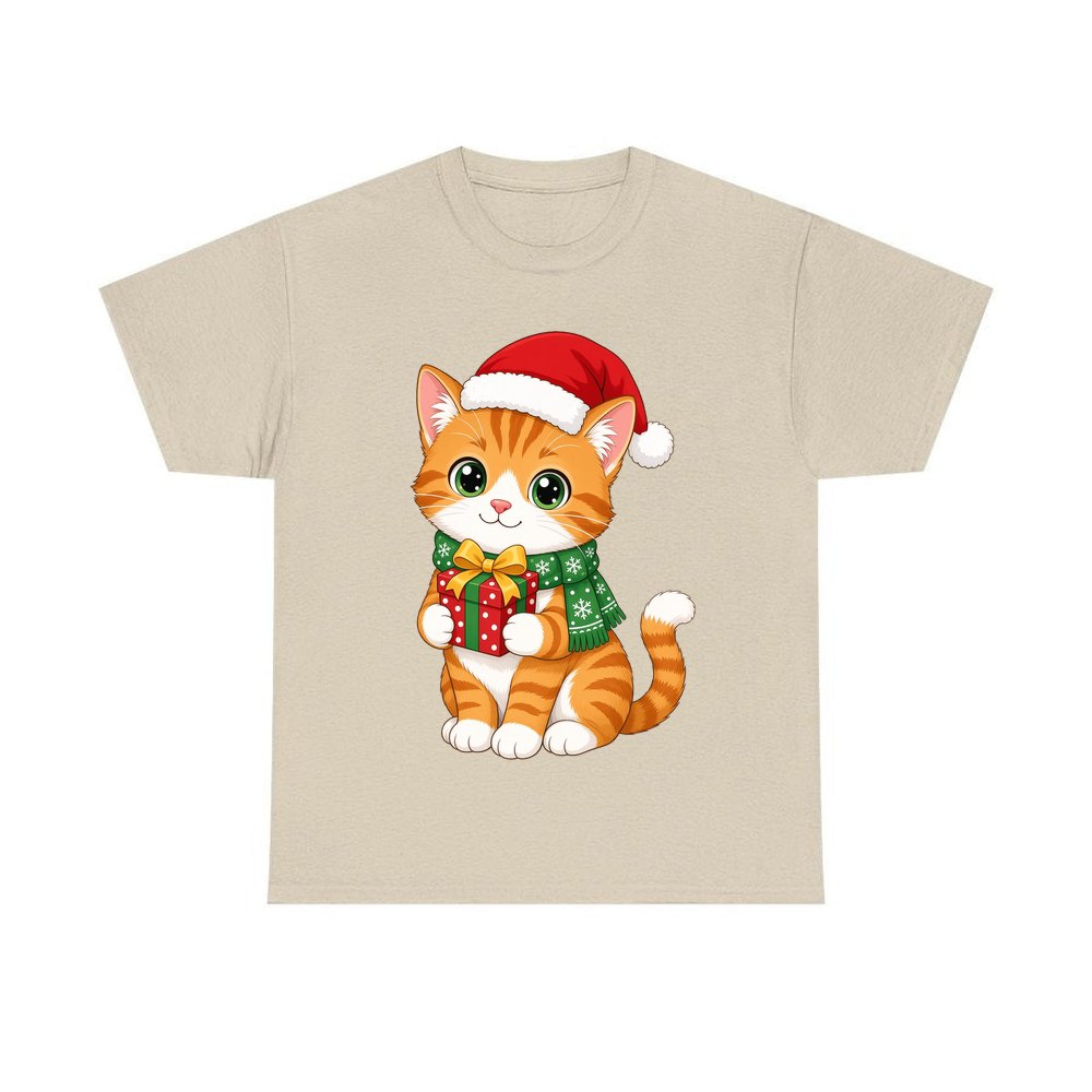 Ginger Cat Christmas Gift personalised Christmas T-shirt in sand