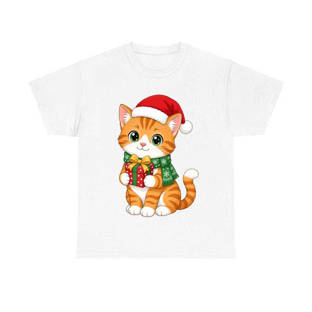 Ginger Cat Christmas Gift personalised Christmas T-shirt in white
