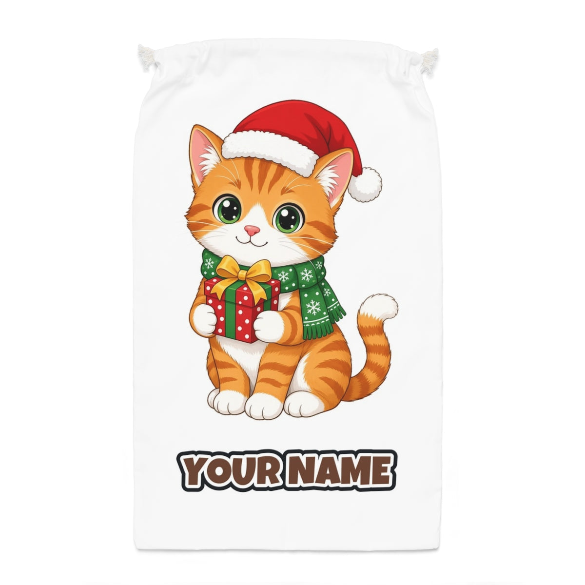 Ginger Cat Christmas Gift Santa sack laid flat, showing the full print