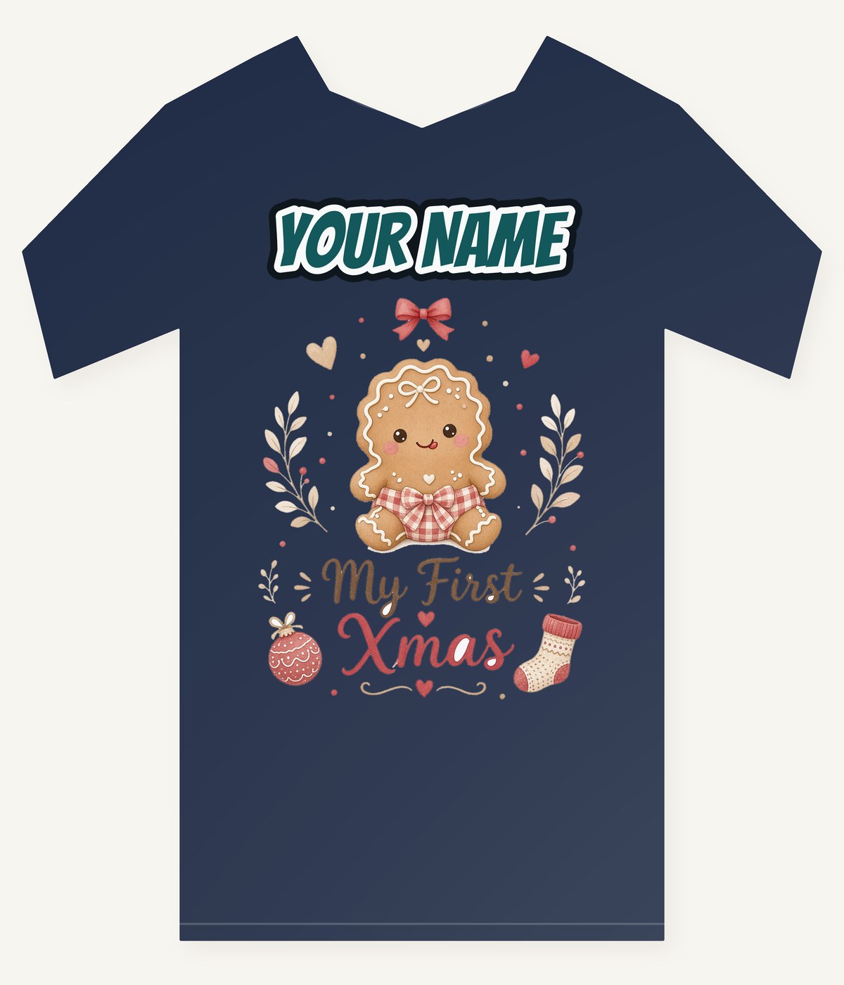 Gingerbread Baby First Xmas Personalised Kids Tee and Baby Bodysuit
