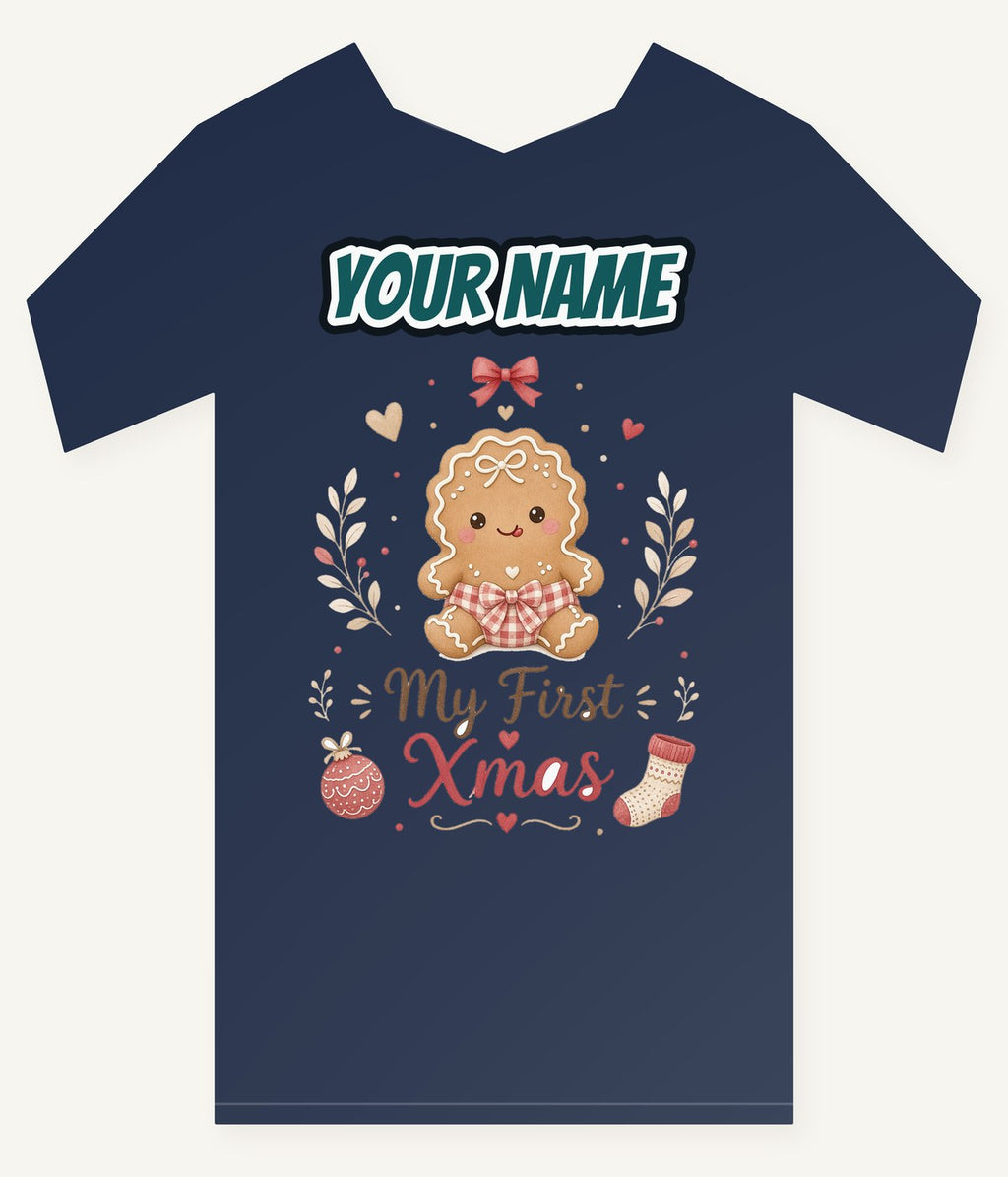 Gingerbread Baby First Xmas Personalised Kids and Baby Christmas Tee