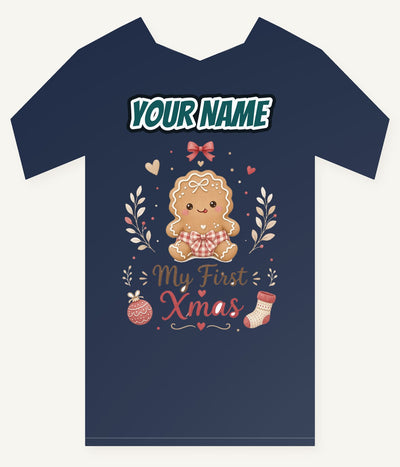 Gingerbread Baby First Xmas Personalised Kids Tee and Baby Bodysuit