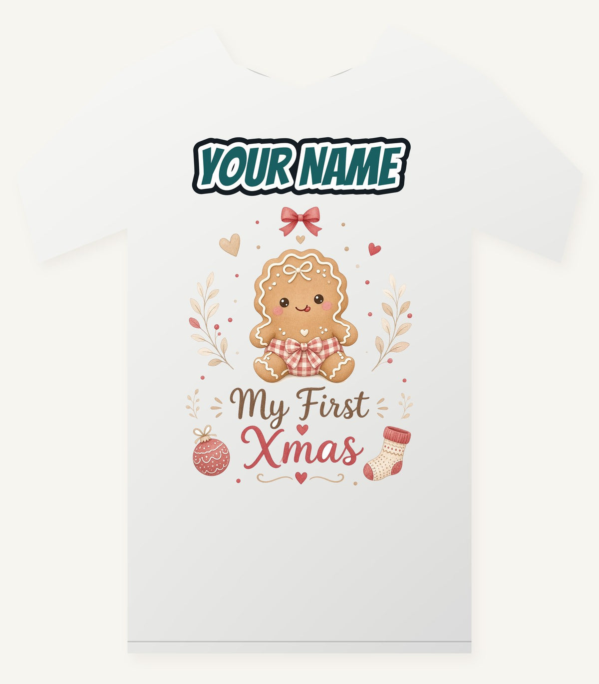 Gingerbread Baby First Xmas Personalised Christmas T-Shirt and Hoodie