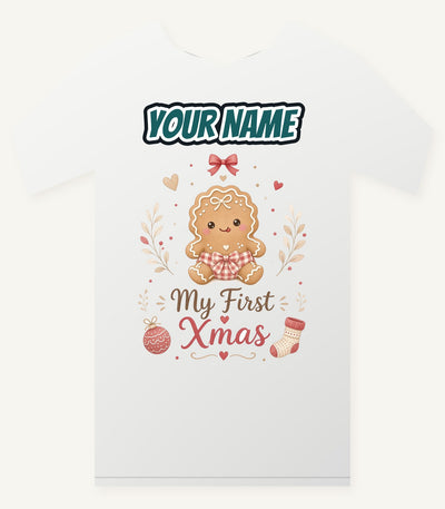 Gingerbread Baby First Xmas Personalised Christmas T-Shirt and Hoodie